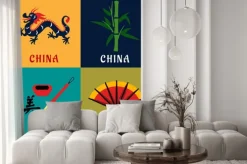 Naklejka: Chiny kultury i tradycji płaskie ikony