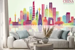 Naklejka: Chiny skyline szczegółowe sylwetki. ilustracji wektorowych