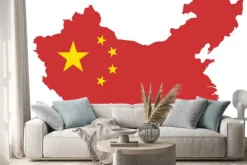 Naklejka: Chińska republika ludowa flag na mapie ilustracji wektorowych