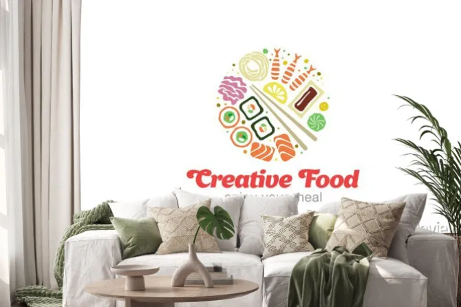 Naklejka: Chiński japoński sushi sashimi seafood logo projektu.