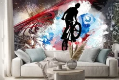 Naklejka: Chłopak skaczący na rowerze