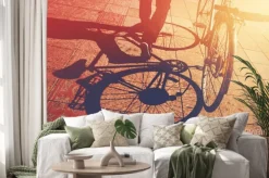 Naklejka: Cień na bruk, człowiek pchanie rowerów