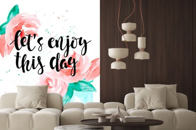 Naklejka: Cieszmy się ten dzień - motywacyjny cytat i róże.