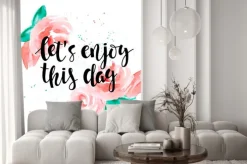 Naklejka: Cieszmy się ten dzień - motywacyjny cytat i róże.