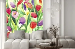 Naklejka: Ciągłe wzór. tulipanów akwarela