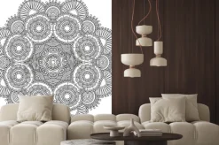 Naklejka: Circle lace black and white ornament, round ornamental geometric