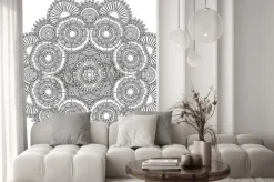 Naklejka: Circle lace black and white ornament, round ornamental geometric