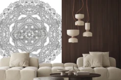 Naklejka: Circle ornament, black and white ornamental round lace