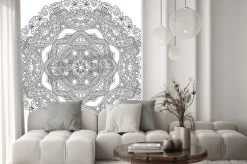 Naklejka: Circle ornament, black and white ornamental round lace