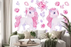 Naklejka: Clipart with watercolor hand draw unicorn and flowers