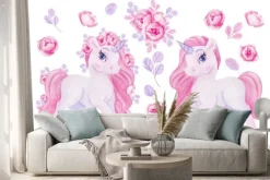 Naklejka: Clipart with watercolor hand draw unicorn and flowers