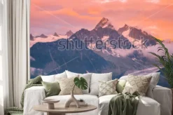 Naklejka: Cloudy sunset over iconic mont-blanc mountains range and glaciers