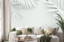 Naklejka: Collection of tropical leaves,foliage plant in white color with