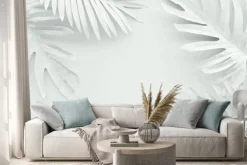 Naklejka: Collection of tropical leaves,foliage plant in white color with