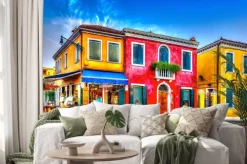 Naklejka: Colorful houses in a raw at burano island near venice italy.