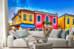 Naklejka: Colorful houses in a raw at burano island near venice italy.
