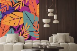 Naklejka: Colorful leaves seamless pattern background vector illustration.