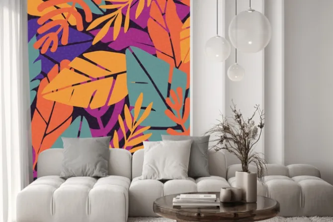 Naklejka: Colorful leaves seamless pattern background vector illustration.