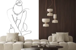 Naklejka: Continuous line naked woman or one line drawing on white isolate