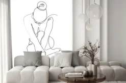 Naklejka: Continuous line naked woman or one line drawing on white isolate