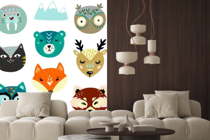 Naklejka: Cute animals faces. hand drawn baby design