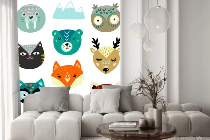 Naklejka: Cute animals faces. hand drawn baby design