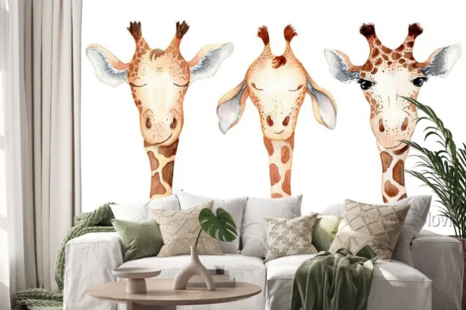 Naklejka: Cute giraffe cartoon watercolor illustration animal set