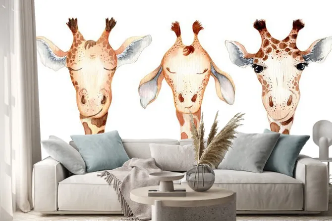 Naklejka: Cute giraffe cartoon watercolor illustration animal set