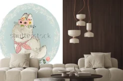 Naklejka: Cute hare with floral wreath