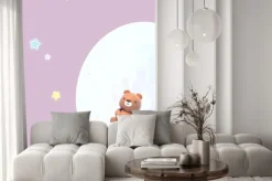 Naklejka: Cute little bear watching beautiful night sky with stars in front
