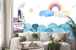 Naklejka: Cute sea landscape. watercolor illustration. childrens poster.