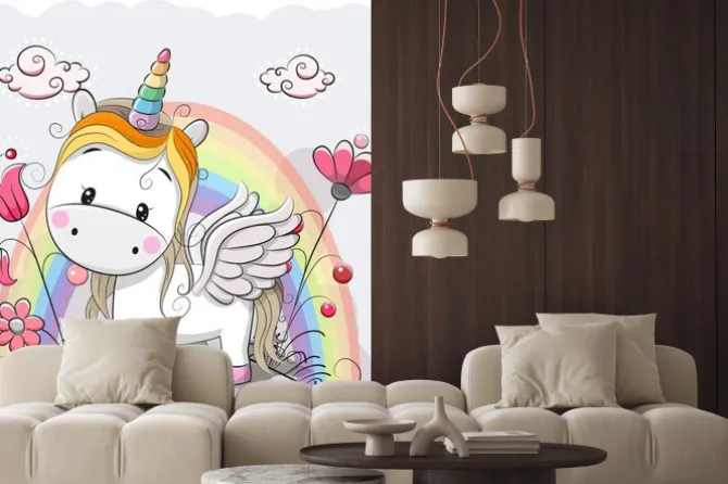 Naklejka: Cute unicorn cartoon na łące