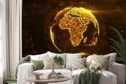 Naklejka: Cyfrowe streszczenie świecie wykonane z linii świecące splotu.