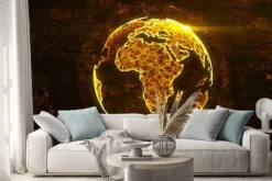 Naklejka: Cyfrowe streszczenie świecie wykonane z linii świecące splotu.