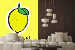 Naklejka: Cytryna na żółtym tle