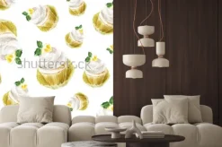 Naklejka: Cytryny babeczka z kremową mennicą, akwareli ilustracyjny słodka