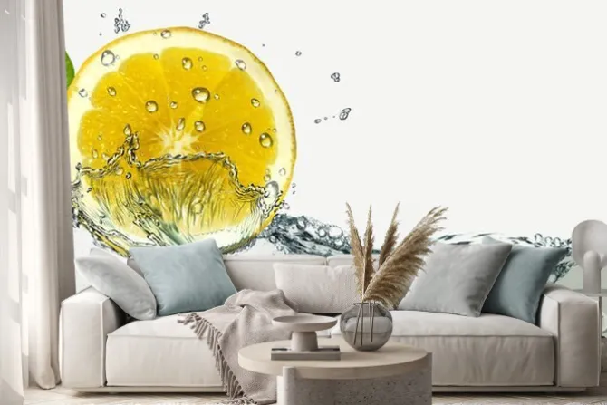 Naklejka: Cytryny i bryzgami wody.