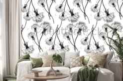 Naklejka: Czarna dandelions bezszwowa tekstura