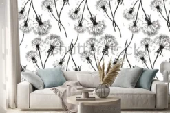 Naklejka: Czarna dandelions bezszwowa tekstura