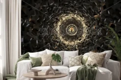 Naklejka: Czarna dziura zasysająca geometryczne obiekty 3d