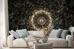 Naklejka: Czarna dziura zasysająca geometryczne obiekty 3d