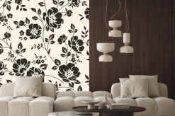 Naklejka: Czarne gałązki kwiatów na kremowym tle