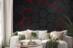 Naklejka: Czarne heksagony z efektem czerwonego podświetlenia