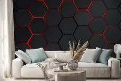 Naklejka: Czarne heksagony z efektem czerwonego podświetlenia