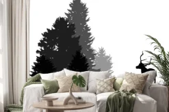 Naklejka: Czarne jelenie prowadzące do lasu jodły wyizolowanych na białym