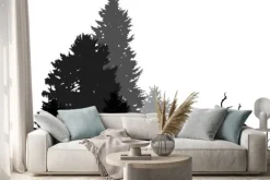 Naklejka: Czarne jelenie prowadzące do lasu jodły wyizolowanych na białym