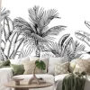 Naklejka: Czarno biały wzór z palmami i liśćmi bananowca