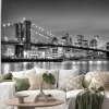 Naklejka: Czarno-biała fotografia z mostem brooklińskim