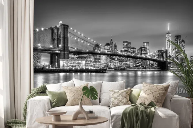 Naklejka: Czarno-biała fotografia z mostem brooklińskim