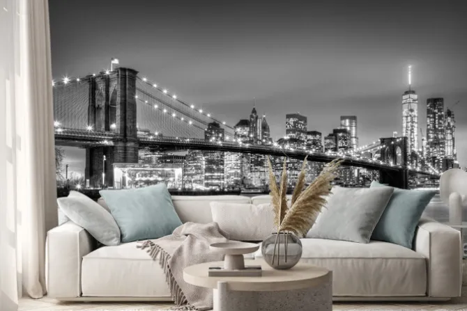 Naklejka: Czarno-biała fotografia z mostem brooklińskim